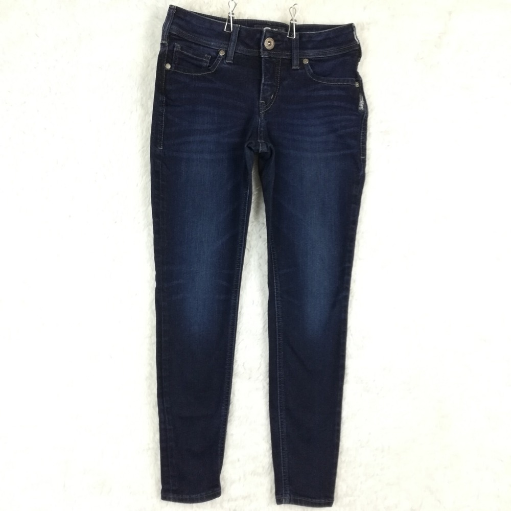 Silver Jeans Womens 27 Suki Super Skinny Denim Dark Wash Whiskering Blue Stretch